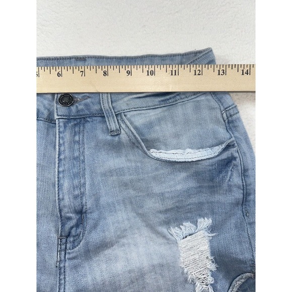 KanCan Denim Shorts 7/27 Light Wash Blue Distressed Ripped - Picture 2 of 6